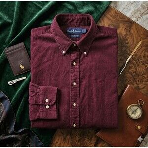 Polo Ralph Lauren Men’s XL Heavy Cotton Button Down Shirt Maroon Long Sleeve